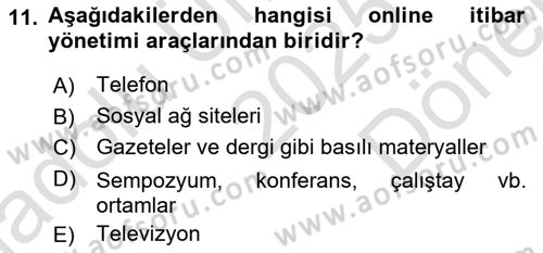 Kurumsal İletişim Dersi 2025 - 2026 Yılı (Final) Dönem Sonu Sınav Soruları 11. Soru