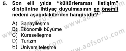 Kültürlerarası İletişim Dersi 2012 - 2013 Yılı (Vize) Ara Sınav Soruları 5. Soru