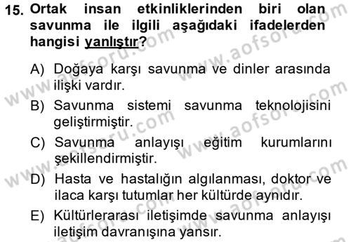 Kültürlerarası İletişim Dersi 2013 - 2014 Yılı (Vize) Ara Sınav Soruları 15. Soru