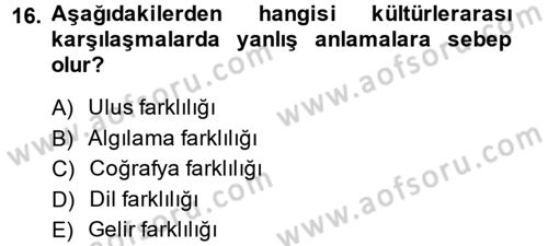 Kültürlerarası İletişim Dersi 2013 - 2014 Yılı (Vize) Ara Sınav Soruları 16. Soru