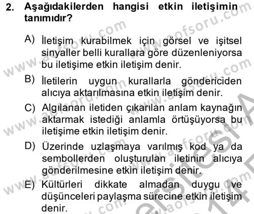 Kültürlerarası İletişim Dersi 2013 - 2014 Yılı (Vize) Ara Sınav Soruları 2. Soru