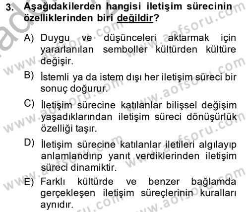 Kültürlerarası İletişim Dersi 2013 - 2014 Yılı (Vize) Ara Sınav Soruları 3. Soru