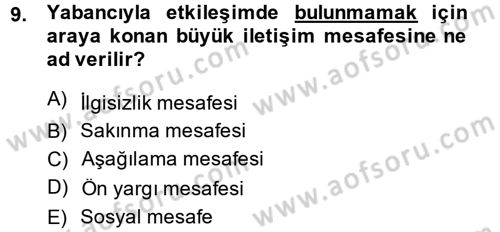 Kültürlerarası İletişim Dersi 2013 - 2014 Yılı (Vize) Ara Sınav Soruları 9. Soru