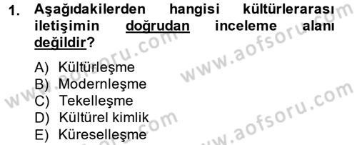 Kültürlerarası İletişim Dersi 2013 - 2014 Yılı (Final) Dönem Sonu Sınav Soruları 1. Soru