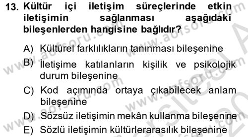 Kültürlerarası İletişim Dersi 2013 - 2014 Yılı Tek Ders Sınav Soruları 13. Soru