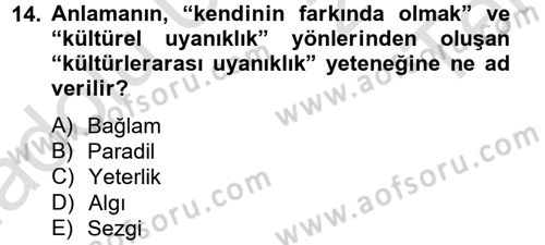 Kültürlerarası İletişim Dersi 2013 - 2014 Yılı Tek Ders Sınav Soruları 14. Soru