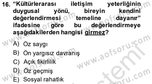 Kültürlerarası İletişim Dersi 2013 - 2014 Yılı Tek Ders Sınav Soruları 16. Soru