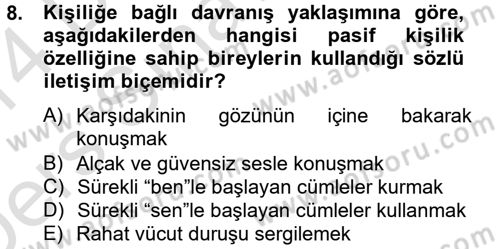 Kültürlerarası İletişim Dersi 2013 - 2014 Yılı Tek Ders Sınav Soruları 8. Soru