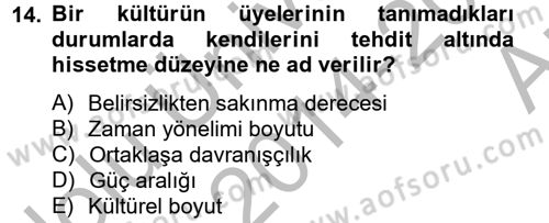 Kültürlerarası İletişim Dersi 2014 - 2015 Yılı (Vize) Ara Sınav Soruları 14. Soru