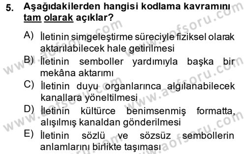 Kültürlerarası İletişim Dersi 2014 - 2015 Yılı (Vize) Ara Sınav Soruları 5. Soru