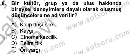 Kültürlerarası İletişim Dersi 2014 - 2015 Yılı (Vize) Ara Sınav Soruları 8. Soru
