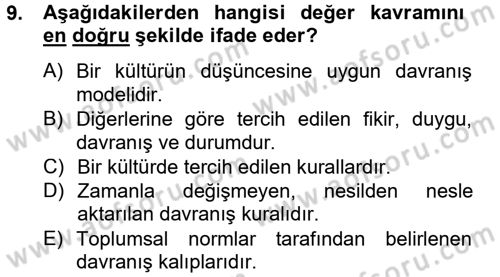 Kültürlerarası İletişim Dersi 2014 - 2015 Yılı (Vize) Ara Sınav Soruları 9. Soru