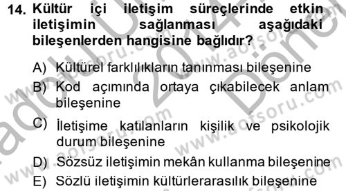 Kültürlerarası İletişim Dersi 2014 - 2015 Yılı (Final) Dönem Sonu Sınav Soruları 14. Soru