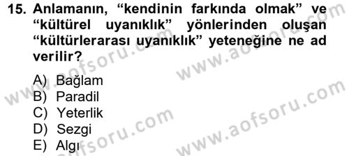 Kültürlerarası İletişim Dersi 2014 - 2015 Yılı (Final) Dönem Sonu Sınav Soruları 15. Soru
