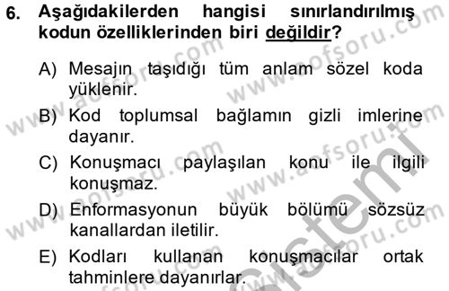 Kültürlerarası İletişim Dersi 2014 - 2015 Yılı (Final) Dönem Sonu Sınav Soruları 6. Soru