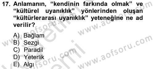 Kültürlerarası İletişim Dersi 2014 - 2015 Yılı Tek Ders Sınav Soruları 17. Soru