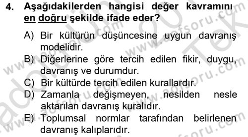 Kültürlerarası İletişim Dersi 2014 - 2015 Yılı Tek Ders Sınav Soruları 4. Soru