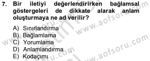 Kültürlerarası İletişim Dersi 2014 - 2015 Yılı Tek Ders Sınav Soruları 7. Soru