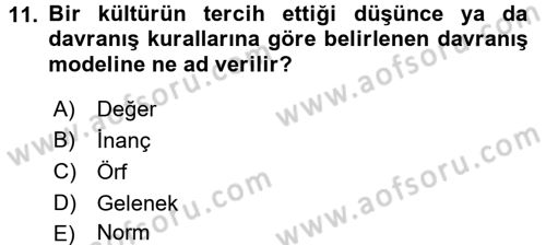 Kültürlerarası İletişim Dersi 2015 - 2016 Yılı (Vize) Ara Sınav Soruları 11. Soru