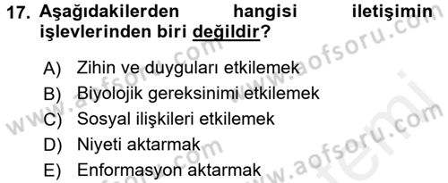 Kültürlerarası İletişim Dersi 2015 - 2016 Yılı (Vize) Ara Sınav Soruları 17. Soru