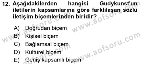 Kültürlerarası İletişim Dersi 2015 - 2016 Yılı (Final) Dönem Sonu Sınav Soruları 12. Soru