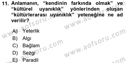 Kültürlerarası İletişim Dersi 2015 - 2016 Yılı Tek Ders Sınav Soruları 11. Soru