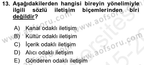 Kültürlerarası İletişim Dersi 2015 - 2016 Yılı Tek Ders Sınav Soruları 13. Soru