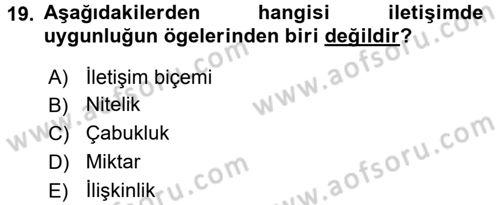 Kültürlerarası İletişim Dersi 2015 - 2016 Yılı Tek Ders Sınav Soruları 19. Soru