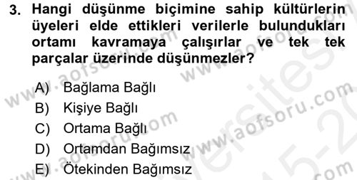 Kültürlerarası İletişim Dersi 2015 - 2016 Yılı Tek Ders Sınav Soruları 3. Soru