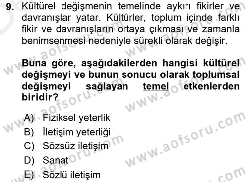 Kültürlerarası İletişim Dersi 2015 - 2016 Yılı Tek Ders Sınav Soruları 9. Soru
