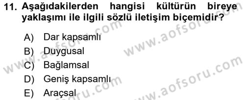 Kültürlerarası İletişim Dersi 2016 - 2017 Yılı 3 Ders Sınav Soruları 11. Soru