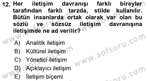 Kültürlerarası İletişim Dersi 2016 - 2017 Yılı 3 Ders Sınav Soruları 12. Soru