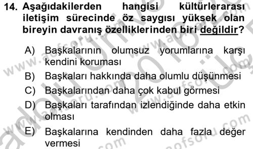 Kültürlerarası İletişim Dersi 2016 - 2017 Yılı 3 Ders Sınav Soruları 14. Soru