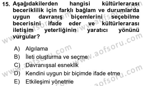 Kültürlerarası İletişim Dersi 2016 - 2017 Yılı 3 Ders Sınav Soruları 15. Soru