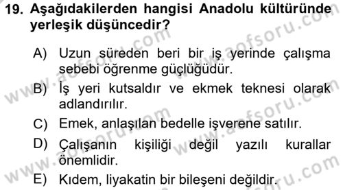 Kültürlerarası İletişim Dersi 2016 - 2017 Yılı 3 Ders Sınav Soruları 19. Soru