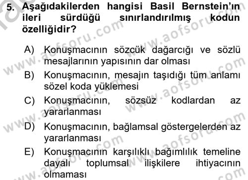 Kültürlerarası İletişim Dersi 2016 - 2017 Yılı 3 Ders Sınav Soruları 5. Soru