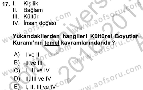 Kültürlerarası İletişim Dersi 2016 - 2017 Yılı (Vize) Ara Sınav Soruları 17. Soru