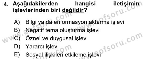 Kültürlerarası İletişim Dersi 2016 - 2017 Yılı (Vize) Ara Sınav Soruları 4. Soru