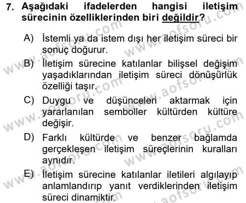 Kültürlerarası İletişim Dersi 2016 - 2017 Yılı (Vize) Ara Sınav Soruları 7. Soru