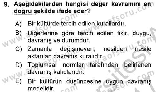 Kültürlerarası İletişim Dersi 2016 - 2017 Yılı (Vize) Ara Sınav Soruları 9. Soru