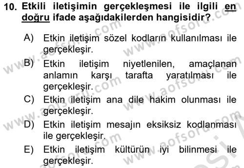 Kültürlerarası İletişim Dersi 2016 - 2017 Yılı (Final) Dönem Sonu Sınav Soruları 10. Soru