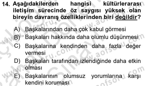 Kültürlerarası İletişim Dersi 2016 - 2017 Yılı (Final) Dönem Sonu Sınav Soruları 14. Soru