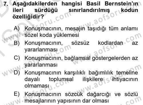 Kültürlerarası İletişim Dersi 2016 - 2017 Yılı (Final) Dönem Sonu Sınav Soruları 7. Soru
