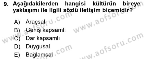 Kültürlerarası İletişim Dersi 2016 - 2017 Yılı (Final) Dönem Sonu Sınav Soruları 9. Soru