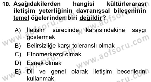 Kültürlerarası İletişim Dersi 2017 - 2018 Yılı 3 Ders Sınav Soruları 10. Soru