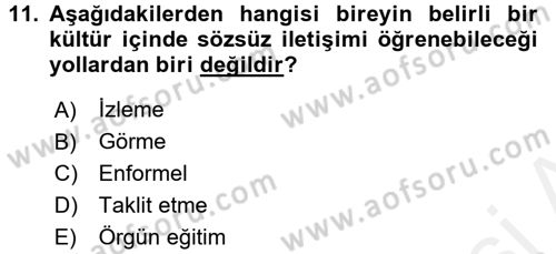 Kültürlerarası İletişim Dersi 2017 - 2018 Yılı 3 Ders Sınav Soruları 11. Soru
