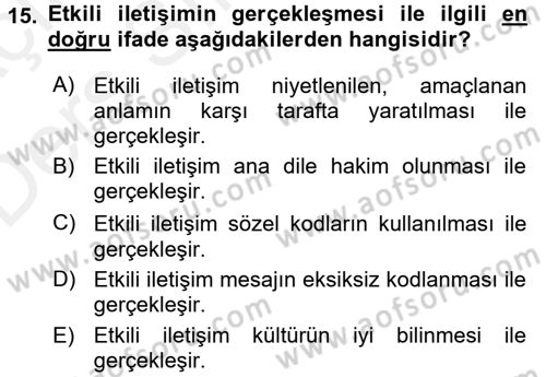Kültürlerarası İletişim Dersi 2017 - 2018 Yılı 3 Ders Sınav Soruları 15. Soru
