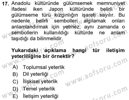 Kültürlerarası İletişim Dersi 2017 - 2018 Yılı 3 Ders Sınav Soruları 17. Soru