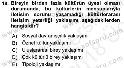 Kültürlerarası İletişim Dersi 2017 - 2018 Yılı 3 Ders Sınav Soruları 18. Soru