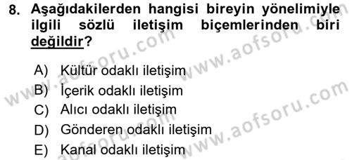 Kültürlerarası İletişim Dersi 2017 - 2018 Yılı 3 Ders Sınav Soruları 8. Soru